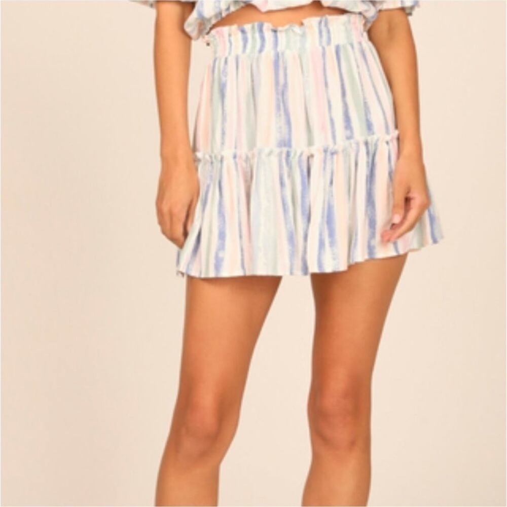Ocean Drive Multicolor Stripe Ruffled Tiered Look Mini Skirt Size Small NWT - Picture 3 of 9